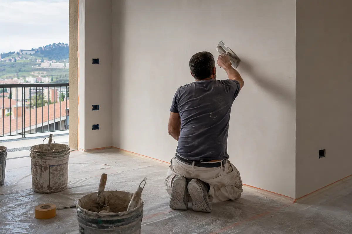 Finiture interne in lavorazione in un appartamento a Bergamo